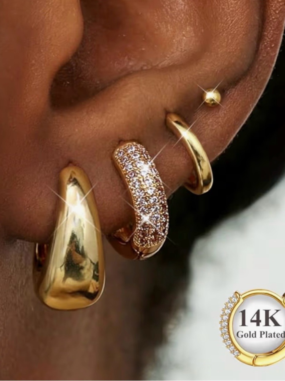 Amazon 14K Gold Plated Multi-Style Hoop & Pavé Huggie Earring Set - Gold
